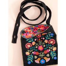 Load image into Gallery viewer, Embroidered Crossbody Bag in Black Folk Flower