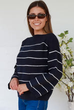 Load image into Gallery viewer, Navy & White Stripe Knit Boatneck Jumper