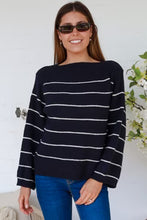 Load image into Gallery viewer, Navy & White Stripe Knit Boatneck Jumper