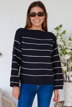Load image into Gallery viewer, Navy & White Stripe Knit Boatneck Jumper
