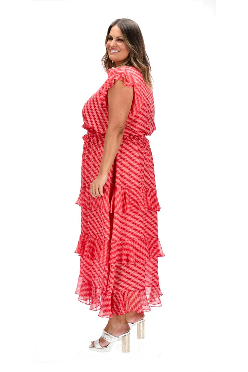 Odette Red Pink Abstract Print Maxi Dress