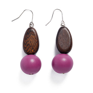 Beautiful handmade 'Drop Earrings' with dyed wood and hypoallergenic metals by Rare Rabbit.