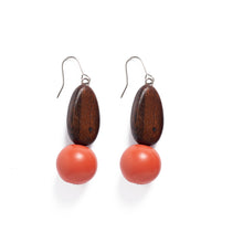Load image into Gallery viewer, Beautiful handmade &#39;Drop Earrings&#39; with dyed wood and hypoallergenic metals by Rare Rabbit.
