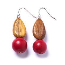 Load image into Gallery viewer, Beautiful handmade &#39;Drop Earrings&#39; with dyed wood and hypoallergenic metals by Rare Rabbit.
