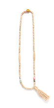 Load image into Gallery viewer, Handmade Tassel and Ceramic Tube Necklace with Wooden and Ceramic Beads by Rare Rabbit
