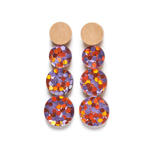 Rare Rabbit statement glitter foil stud earrings in orange