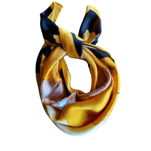 Short satin scarves in various designs for your hair or around your neck