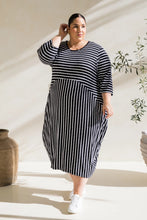 Load image into Gallery viewer, Alviva Dress in Black/White Stripe by PQ Collection
