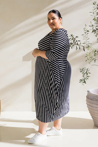 Alviva Dress in Black/White Stripe by PQ Collection