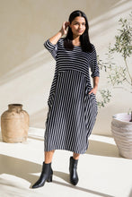 Load image into Gallery viewer, Alviva Dress in Black/White Stripe by PQ Collection
