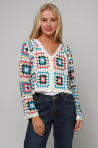 Retro Crochet Cardigan in White