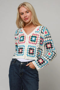 Retro Crochet Cardigan in White