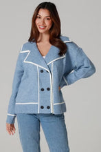 Load image into Gallery viewer, Denim Blue Rib-Knit Double-Breasted Jumper Jacket

