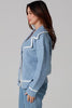 Denim Blue Rib-Knit Double-Breasted Jumper Jacket