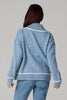 Denim Blue Rib-Knit Double-Breasted Jumper Jacket