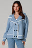 Denim Blue Rib-Knit Double-Breasted Jumper Jacket