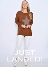 Load image into Gallery viewer, Long Sleeve Diamond Star Knit Jumper in Chocolate By Cali &amp; Co
