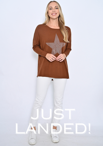 Long Sleeve Diamond Star Knit Jumper in Chocolate By Cali & Co