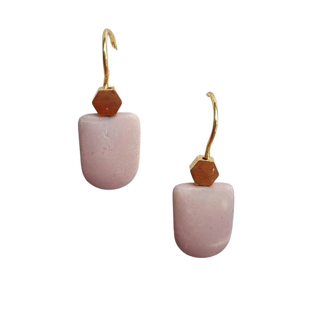 Natural Stone Earrings in Brass and White by Zoda