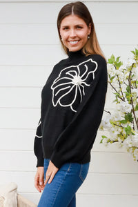 Black Jumper with White Floral motif