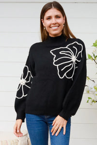 Black Jumper with White Floral motif