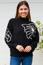 Load image into Gallery viewer, Black Jumper with White Floral motif
