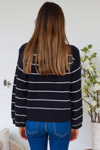 Load image into Gallery viewer, Navy &amp; White Stripe Knit Boatneck Jumper
