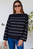 Navy & White Stripe Knit Boatneck Jumper