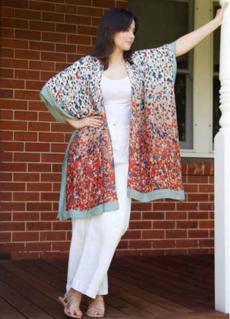 Women's Lightweight Kimono's with Solid Stripe Border Design