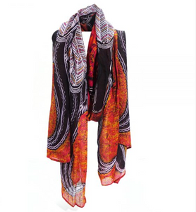 Organic Cotton Multi Coloured Scarf with Indigenous Print