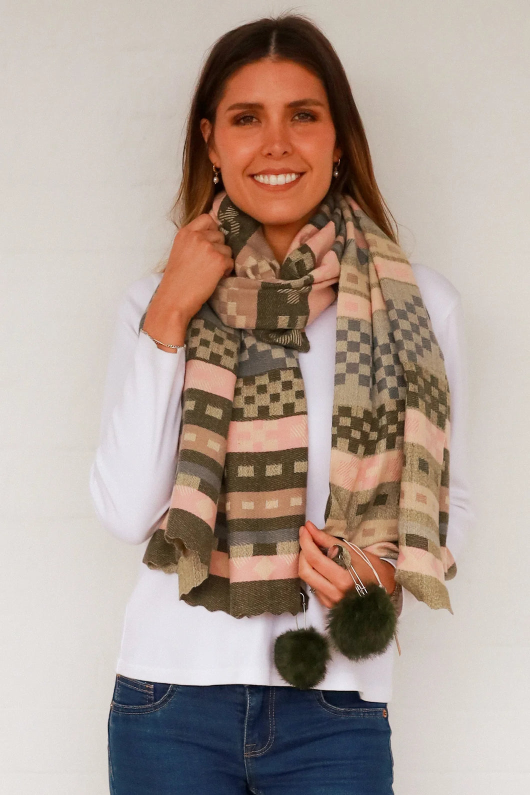 Checkered Winter Scarf in Lush Green