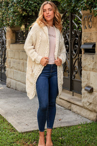 Chunky Cream Long Line Knitted Cardigan