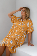 Load image into Gallery viewer, Classic Shirt Dress in Mustard Summer Print by PQ Collection
