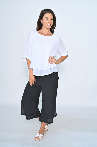 Black 3/4 Side Button Layered Beach Pant