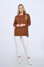 Load image into Gallery viewer, Round Neck Basic Knit Wool Blend Top in Chocolate.
