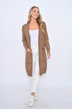 Load image into Gallery viewer, Wool Blend Long Knit Cardigan with Pockets in Mocha
