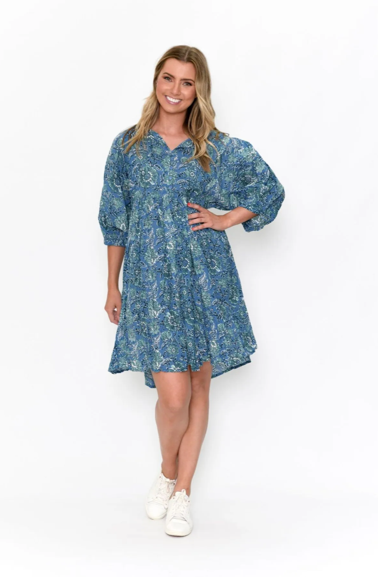 The Boho Puff Sleeve Dress by One Summer with Tassels & Pockets