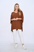 Load image into Gallery viewer, V-Neck Knit Poncho In Chocolate By Cali &amp; Co
