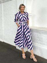 Load image into Gallery viewer, &#39;Bianca&#39; Preppy Shirt Dress in Navy Stripe
