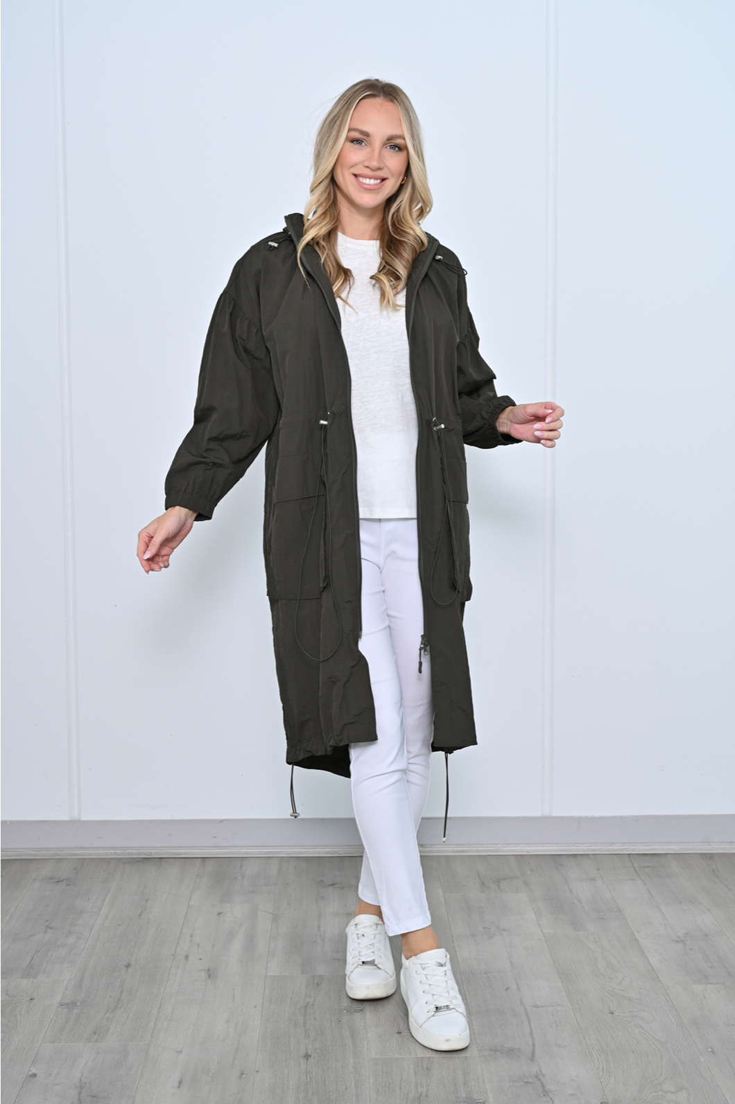 Waterproof Lightweight Long Coat in Khaki