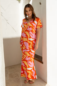 T-Shirt Maxi Dress in Coral Reef by PQ Collection