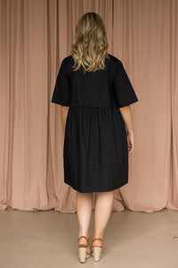 Cotton Horizon Playful Dress with Pockets in Black