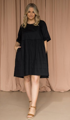 Cotton Horizon Playful Dress with Pockets in Black