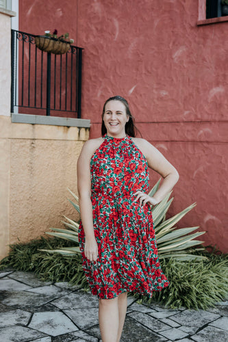 Amy Boho Red Floral Midi Chic Dress For The Curvy Women