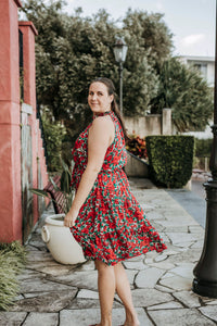 Amy Boho Red Floral Midi Chic Dress For The Curvy Women