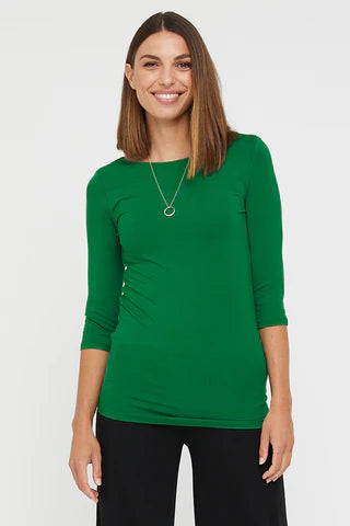 Ada Bamboo Boatneck Top in Green by Bamboo Body