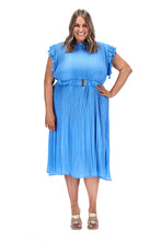 Load image into Gallery viewer, Alice Pleated Blue Midi Dress
