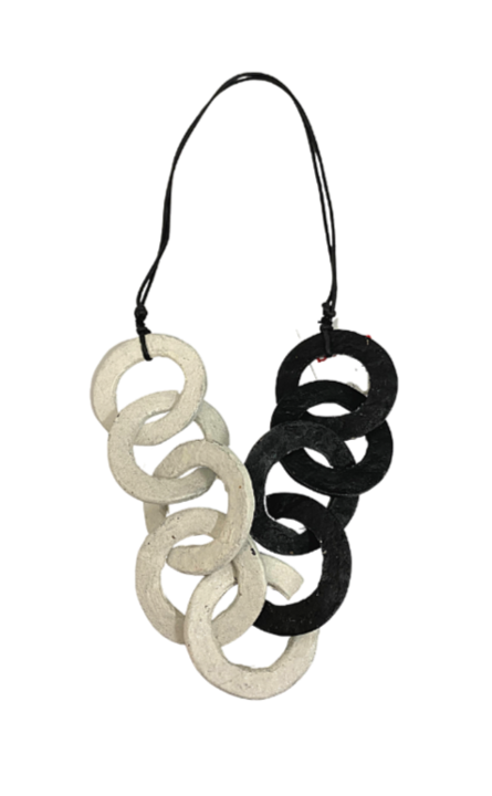 100% Recycled Paper Statement Necklaces White/Black by Bel-Eve