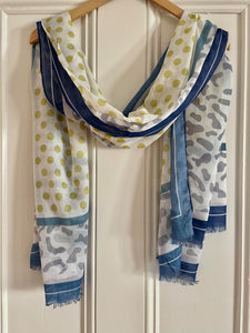 Blue & Grey Leopard Print With Mustard Spots Scarf For The Curvy Women's Outfit