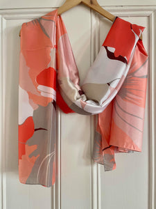Bold Floral Watermelon, Pink , Coral & Grey Scarf